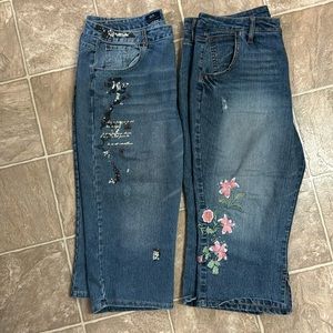 2 pair J.JILL Embroidered Denim Capris size 17 Rare Find!